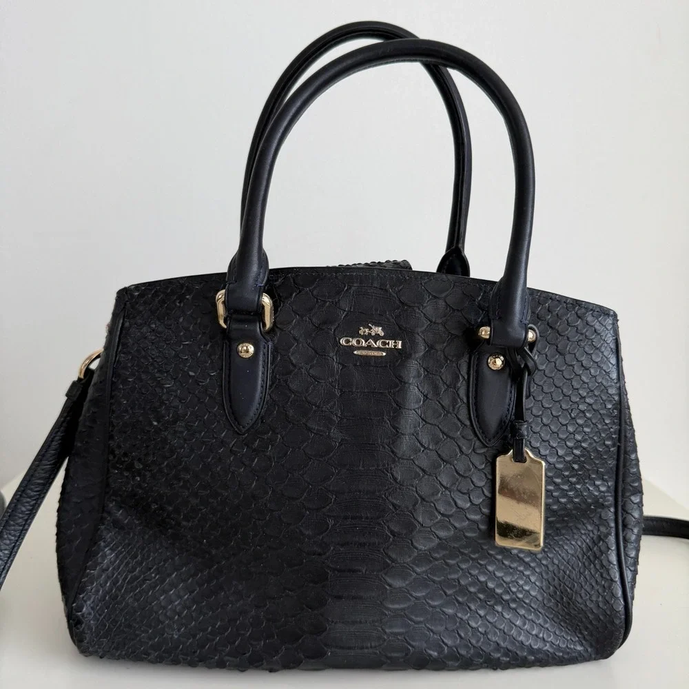 Coach Black Snakeskin Handbag Embossed Leather Exotic Satchel Crossbody
